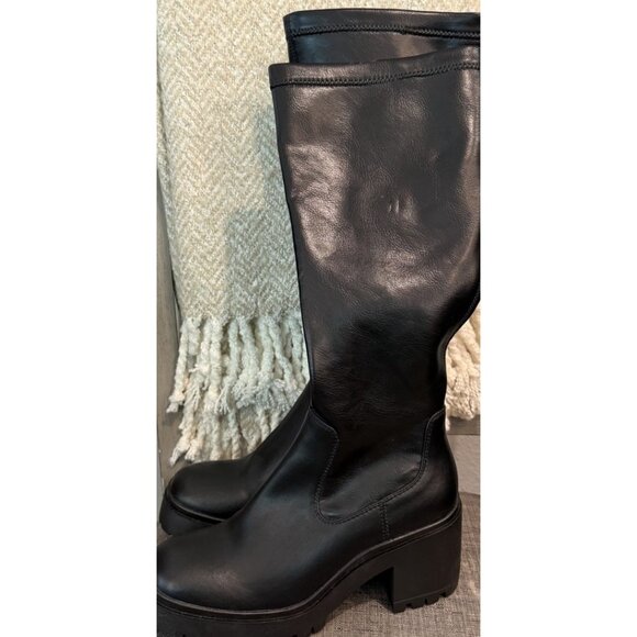BLONDO ROUSE Size 8 Black Waterproof Leather Knee-High Lug Platform Boots - Picture 7 of 16
